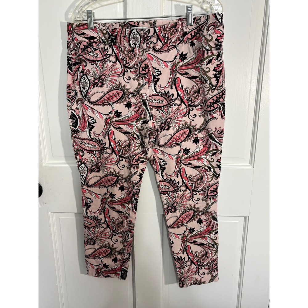 New York & Company Stretch Pink Paisley Cropped Pants Womens 14 Floral Trousers